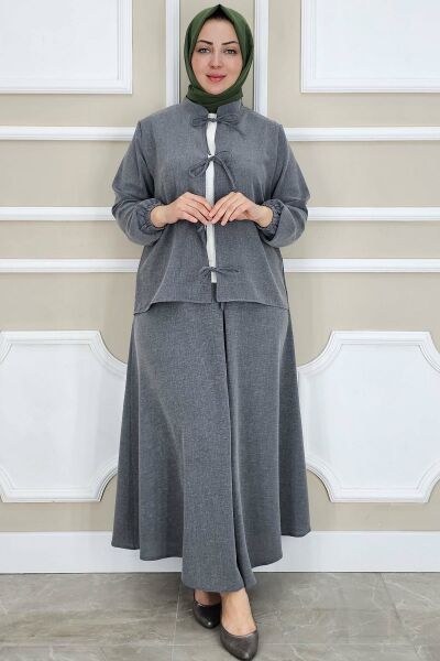 PYS KADIN ÖNÜ BAĞCIKLI TESETTÜR 3 LÜ TAKIM GRİ - 3 BEDEN