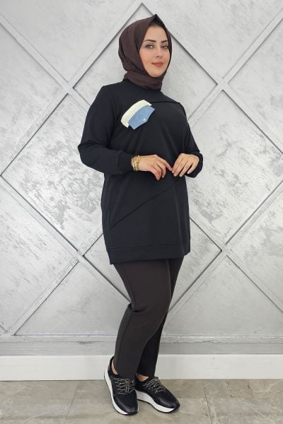 KADIN CEP GÖRÜNÜMLÜ TESETTÜR TUNİK SİYAH - 3XL