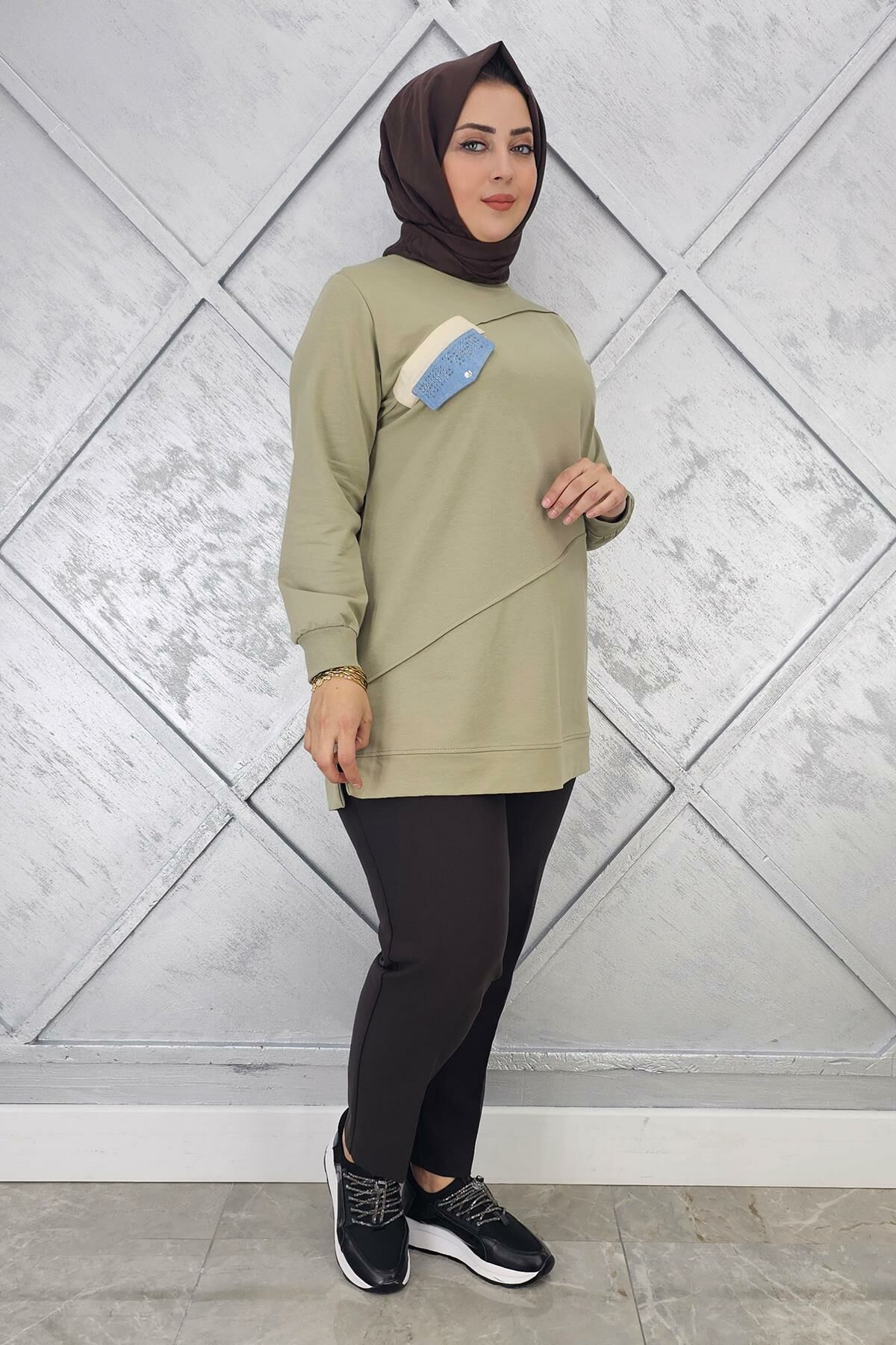 KADIN CEP GÖRÜNÜMLÜ TESETTÜR TUNİK MİNT YEŞİLİ - XL