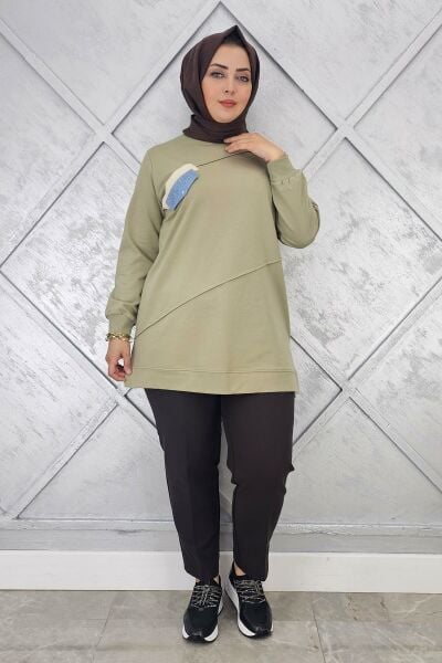 KADIN CEP GÖRÜNÜMLÜ TESETTÜR TUNİK MİNT YEŞİLİ - XL