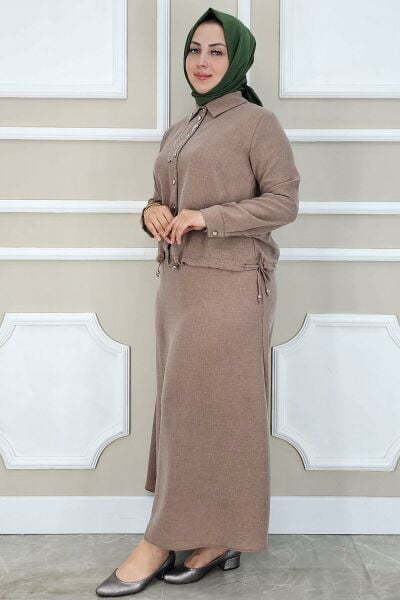 PYS KADIN SALLANTI AKSESUARLI ETEKLİ TESETTÜR TAKIM SOMON - 4 BEDEN