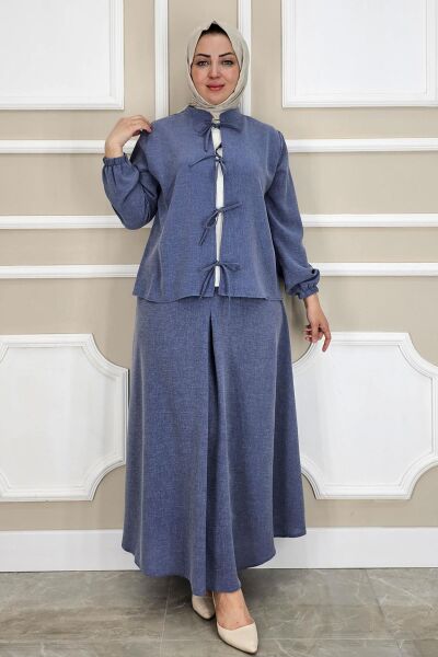 PYS KADIN ÖNÜ BAĞCIKLI TESETTÜR 3 LÜ TAKIM KOYU MAVİ - 4 BEDEN