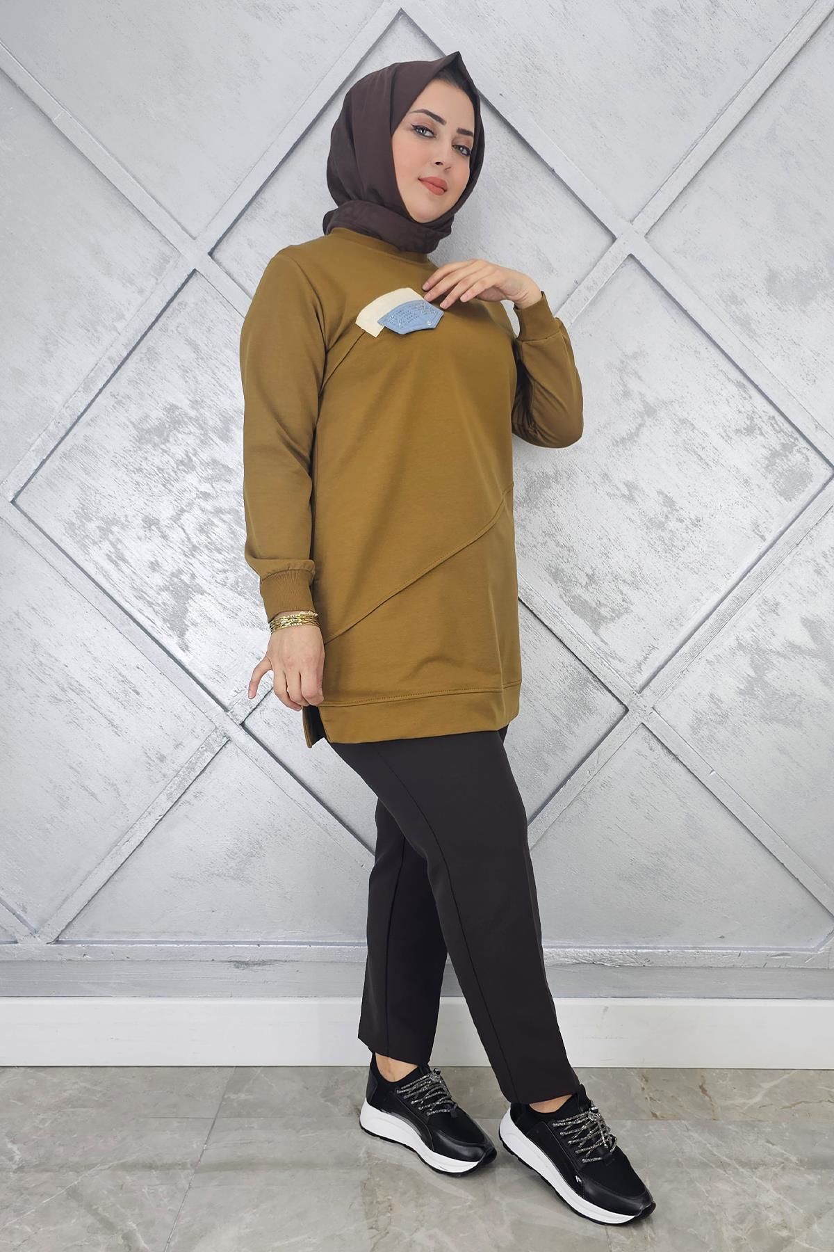 KADIN CEP GÖRÜNÜMLÜ TESETTÜR TUNİK YAĞ YEŞİLİ - L