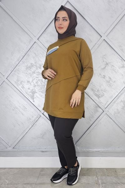 KADIN CEP GÖRÜNÜMLÜ TESETTÜR TUNİK YAĞ YEŞİLİ - L