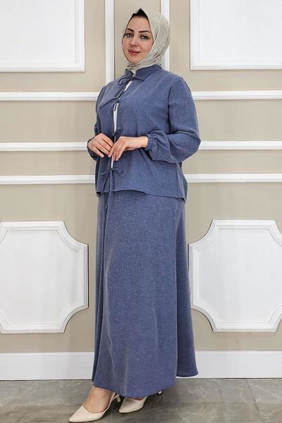 PYS KADIN ÖNÜ BAĞCIKLI TESETTÜR 3 LÜ TAKIM KOYU MAVİ - 5 BEDEN