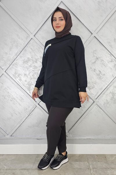 KADIN CEP GÖRÜNÜMLÜ TESETTÜR TUNİK SİYAH - XL