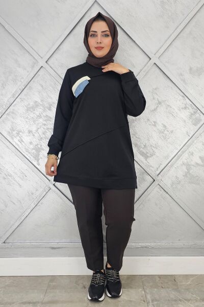 KADIN CEP GÖRÜNÜMLÜ TESETTÜR TUNİK SİYAH - XL