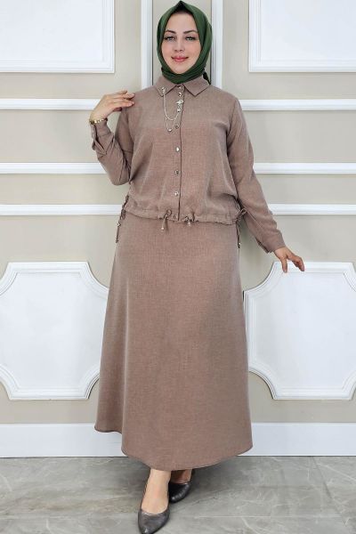 PYS KADIN SALLANTI AKSESUARLI ETEKLİ TESETTÜR TAKIM SOMON - 5 BEDEN