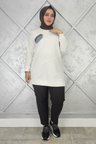 KADIN CEP GÖRÜNÜMLÜ TESETTÜR TUNİK EKRU - 2XL