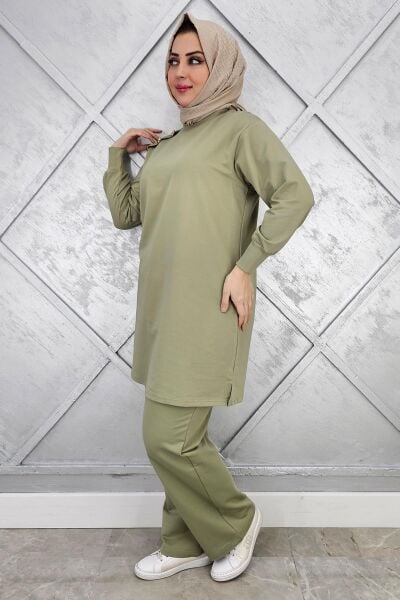 KADIN OMUZ DÜĞME DETAYLI TESETTÜR TAKIM HAKİ - 3XL