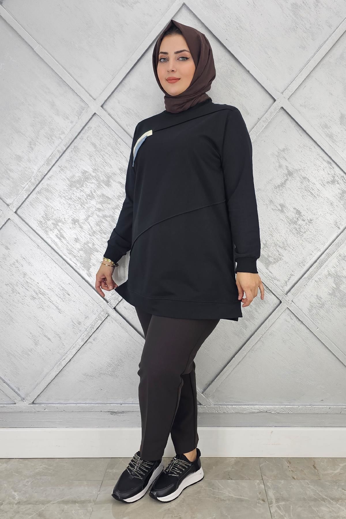 KADIN CEP GÖRÜNÜMLÜ TESETTÜR TUNİK SİYAH - 2XL