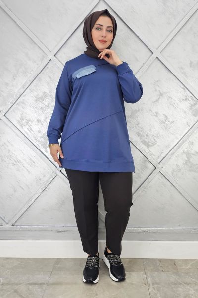KADIN CEP GÖRÜNÜMLÜ TESETTÜR TUNİK İNDİGO - L