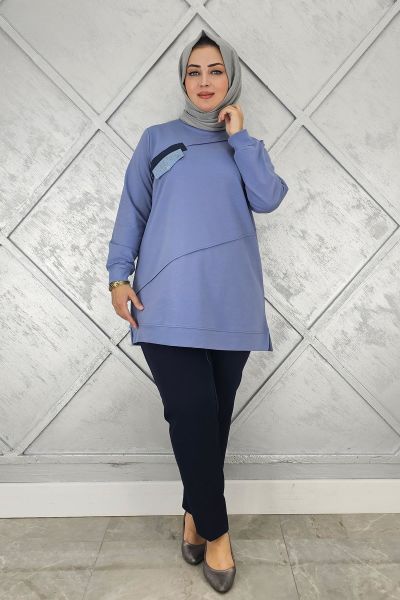KADIN CEP GÖRÜNÜMLÜ TESETTÜR TUNİK MAVİ - XL