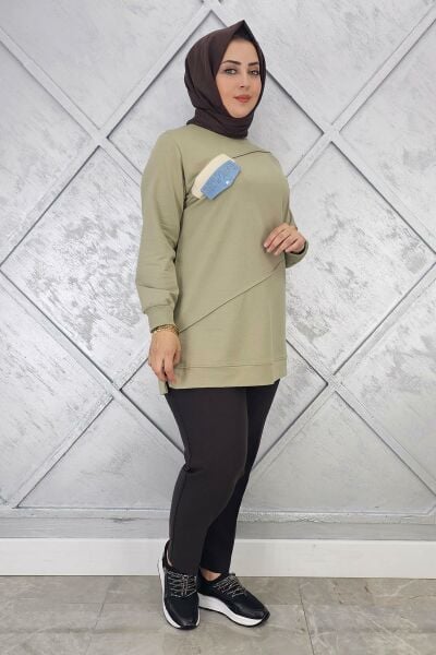 KADIN CEP GÖRÜNÜMLÜ TESETTÜR TUNİK MİNT YEŞİLİ - 3XL