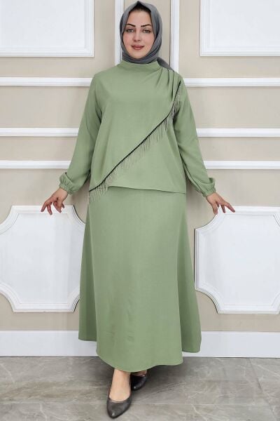 PYS KADIN PÜSKÜL AKSESUARLI TESETTÜR TAKIM YEŞİL - 3 BEDEN