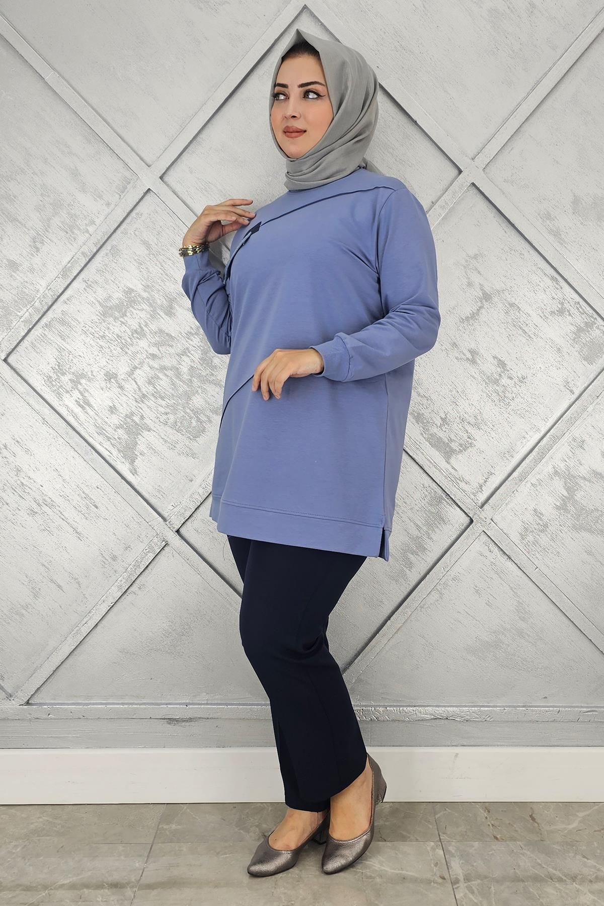 KADIN CEP GÖRÜNÜMLÜ TESETTÜR TUNİK MAVİ - 2XL