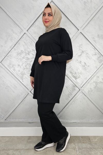 KADIN OMUZ DÜĞME DETAYLI TESETTÜR TAKIM SİYAH - 2XL