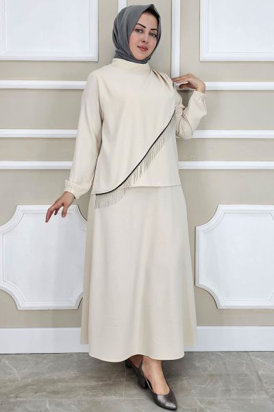 PYS KADIN PÜSKÜL AKSESUARLI TESETTÜR TAKIM TAŞ - 5 BEDEN