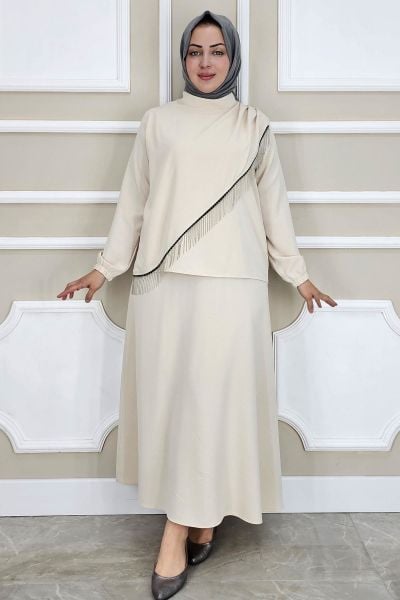 PYS KADIN PÜSKÜL AKSESUARLI TESETTÜR TAKIM TAŞ - 5 BEDEN