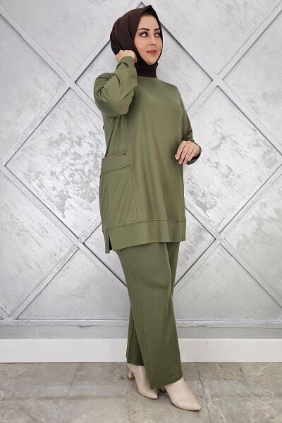 KADIN CEBİ TAŞ DETAYLI TESETTÜR TAKIM HAKİ - 3XL