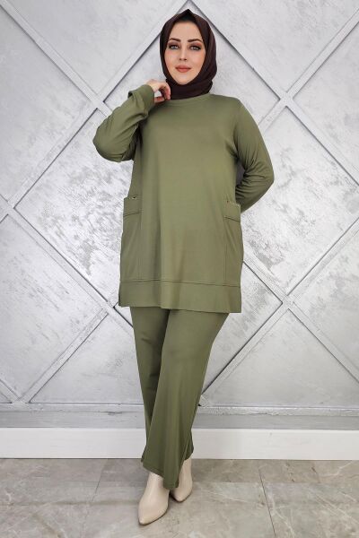 KADIN CEBİ TAŞ DETAYLI TESETTÜR TAKIM HAKİ - 3XL