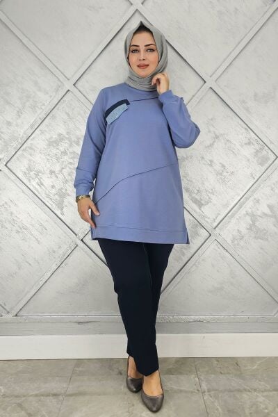 KADIN CEP GÖRÜNÜMLÜ TESETTÜR TUNİK MAVİ - 3XL