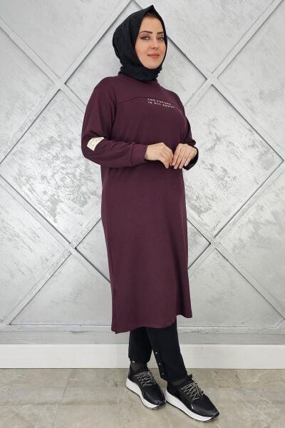 KADIN BASKI DETAYLI TESETTÜR TUNİK BORDO - 5 BEDEN