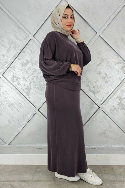 KADIN YARASA KOL TESETTÜR TAKIM KAHVERENGİ - 2 BEDEN