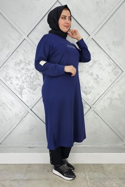 KADIN BASKI DETAYLI TESETTÜR TUNİK İNDİGO - 2 BEDEN