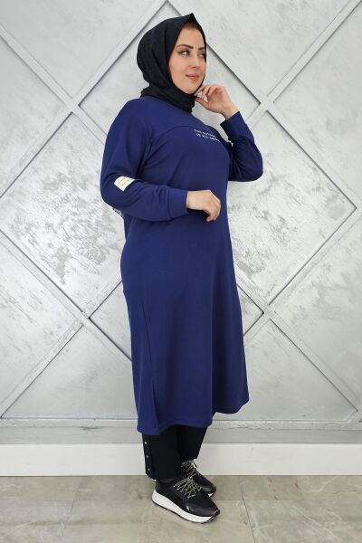 KADIN BASKI DETAYLI TESETTÜR TUNİK İNDİGO - 5 BEDEN