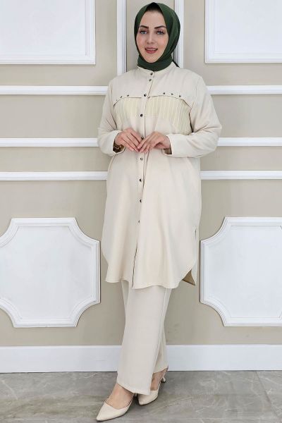 PYS KADIN KOMBİNLİ TAŞ DETAYLI TESETTÜR TAKIM TAŞ - 2 BEDEN