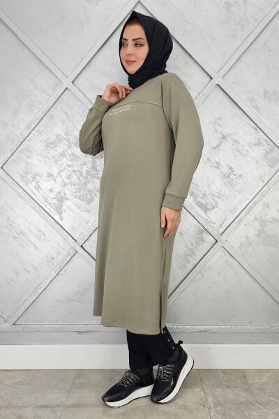KADIN BASKI DETAYLI TESETTÜR TUNİK HAKİ - 3 BEDEN