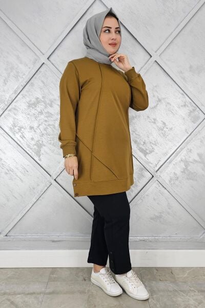 KADIN KOLYE DETAYLI TESETTÜR TUNİK YAĞ YEŞİLİ - TOPTAN