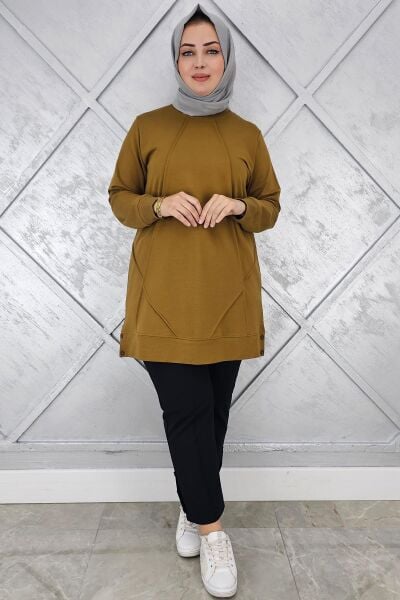 KADIN KOLYE DETAYLI TESETTÜR TUNİK YAĞ YEŞİLİ - TOPTAN