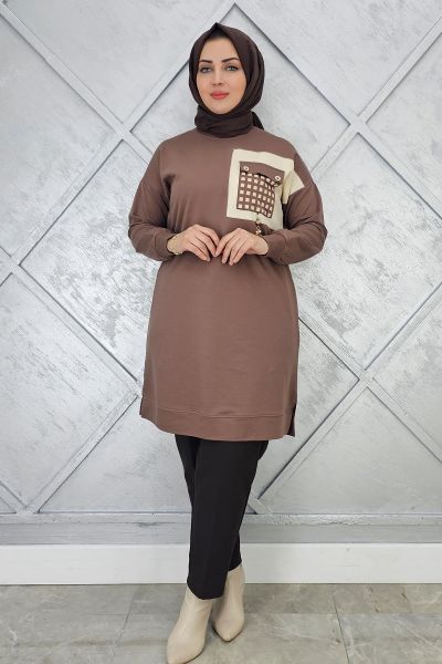 KADIN CEBİ KOMBİN VE AKSESUAR DETAYLI TESETTÜR TUNİK VİZON - 2 BEDEN