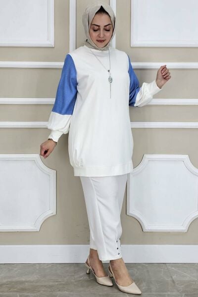 PYS KADIN KOMBİNLİ KOLYE DETAYLI TESETTÜR EKRU - 3 BEDEN