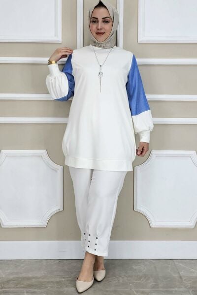 PYS KADIN KOMBİNLİ KOLYE DETAYLI TESETTÜR EKRU - 3 BEDEN