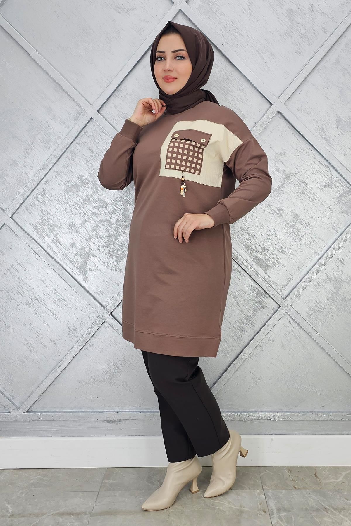 KADIN CEBİ KOMBİN VE AKSESUAR DETAYLI TESETTÜR TUNİK VİZON - 3 BEDEN
