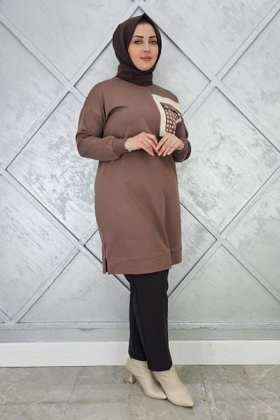 KADIN CEBİ KOMBİN VE AKSESUAR DETAYLI TESETTÜR TUNİK VİZON - 3 BEDEN