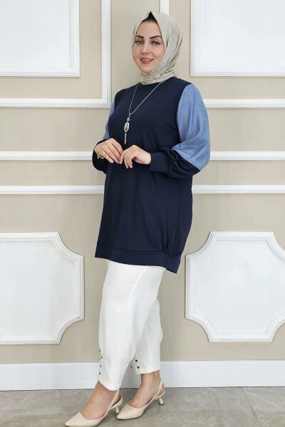 PYS KADIN KOMBİNLİ KOLYE DETAYLI TESETTÜR LACİVERT - 4 BEDEN