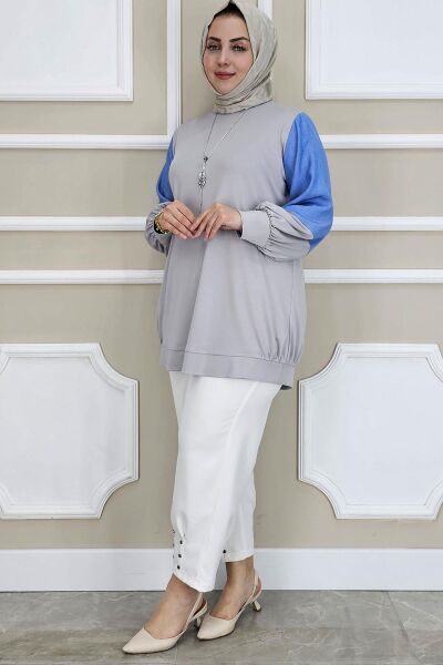 PYS KADIN KOMBİNLİ KOLYE DETAYLI TESETTÜR GRİ - 4 BEDEN