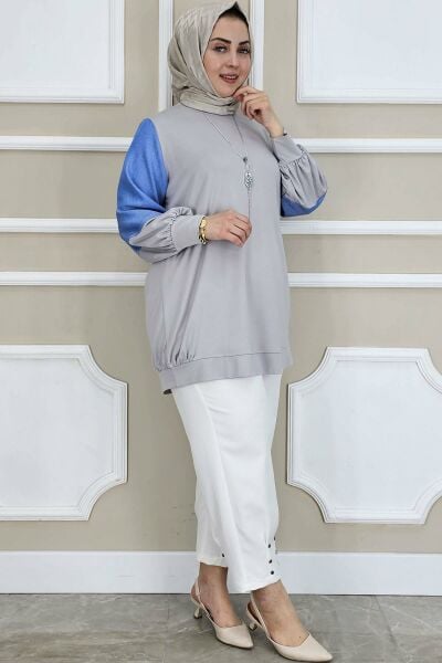 PYS KADIN KOMBİNLİ KOLYE DETAYLI TESETTÜR GRİ - 5 BEDEN