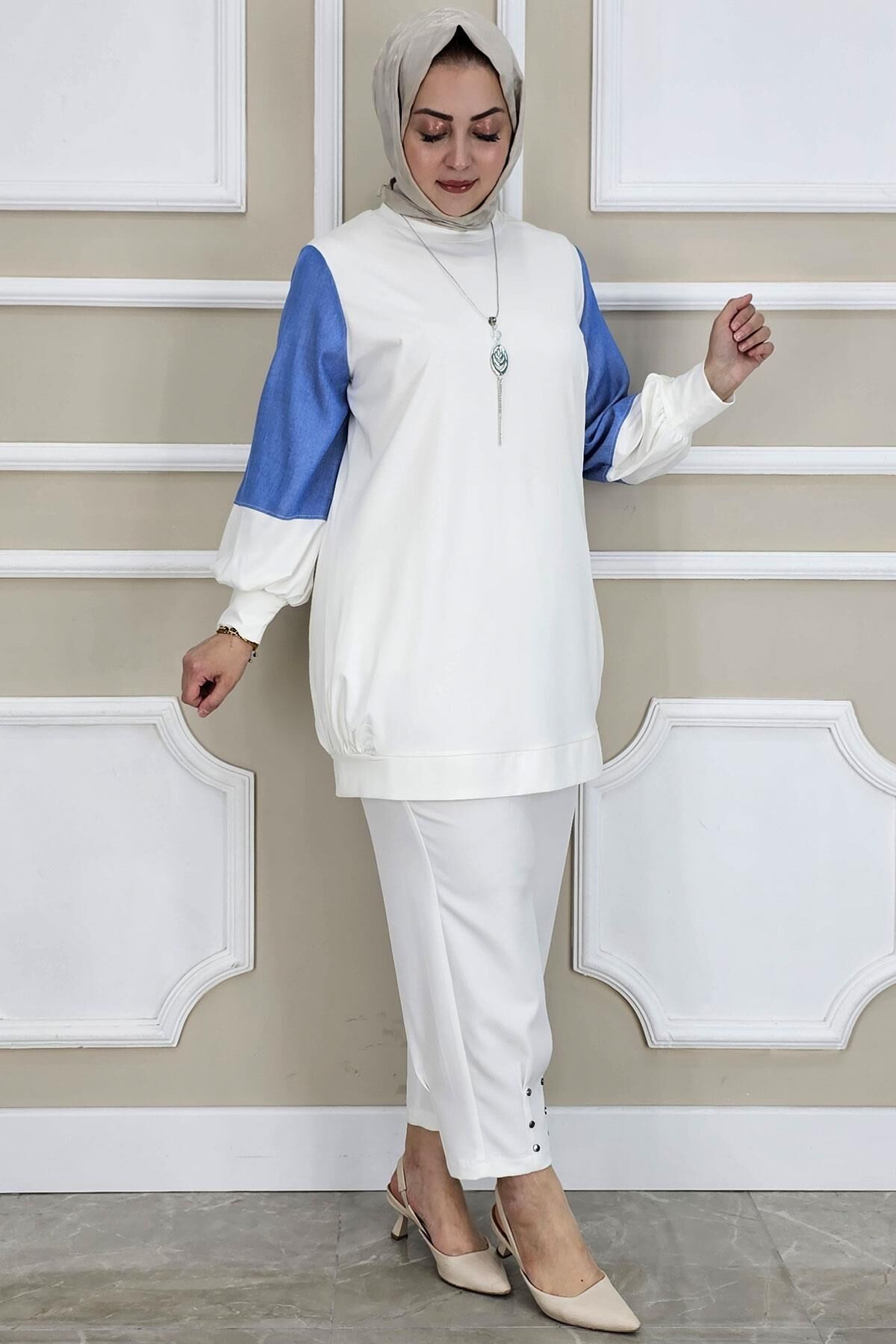 PYS KADIN KOMBİNLİ KOLYE DETAYLI TESETTÜR EKRU - 5 BEDEN