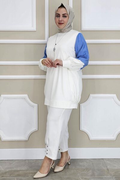 PYS KADIN KOMBİNLİ KOLYE DETAYLI TESETTÜR EKRU - 5 BEDEN