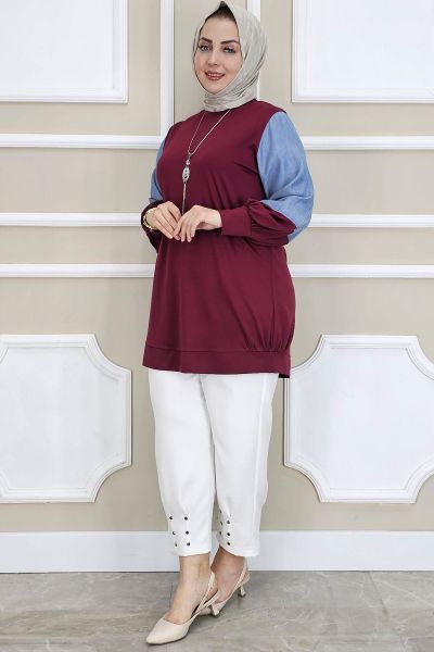 PYS KADIN KOMBİNLİ KOLYE DETAYLI TESETTÜR BORDO - 2 BEDEN