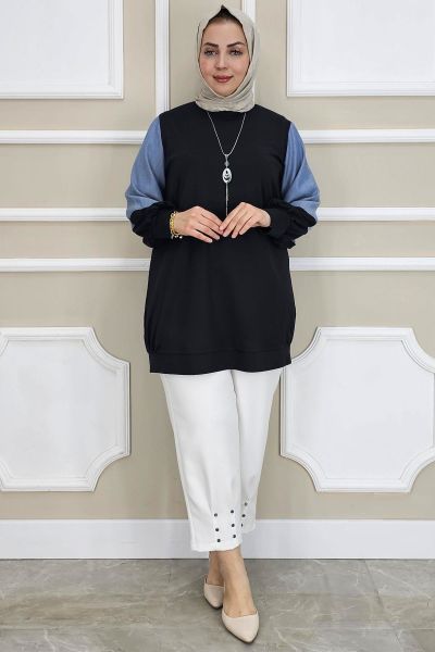PYS KADIN KOMBİNLİ KOLYE DETAYLI TESETTÜR SİYAH - 4 BEDEN
