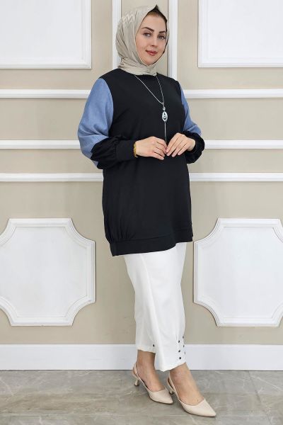 PYS KADIN KOMBİNLİ KOLYE DETAYLI TESETTÜR SİYAH - 4 BEDEN