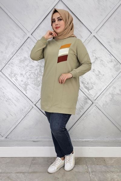 KADIN PARAŞÜT KUMAŞ KOMBİNLİ TESETTÜR TUNİK