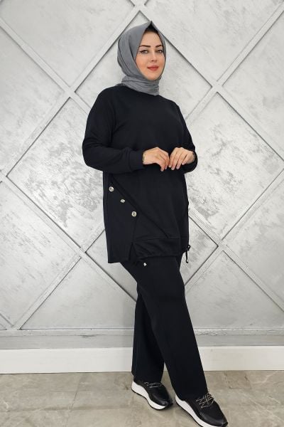 KADIN NERVÜR VE ALLER DİKİM TESETTÜR TAKIM SİYAH - 4 BEDEN