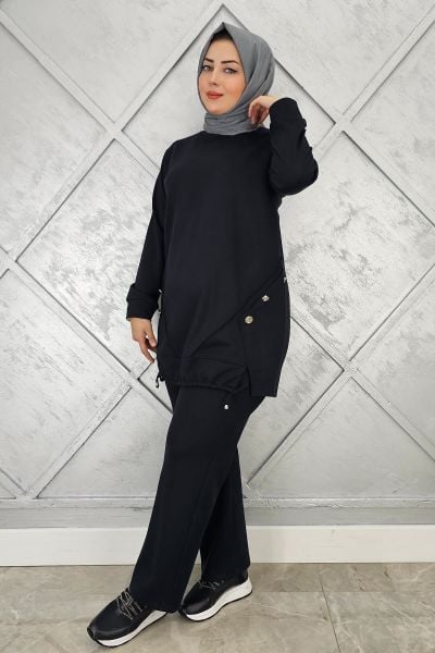 KADIN NERVÜR VE ALLER DİKİM TESETTÜR TAKIM SİYAH - 4 BEDEN